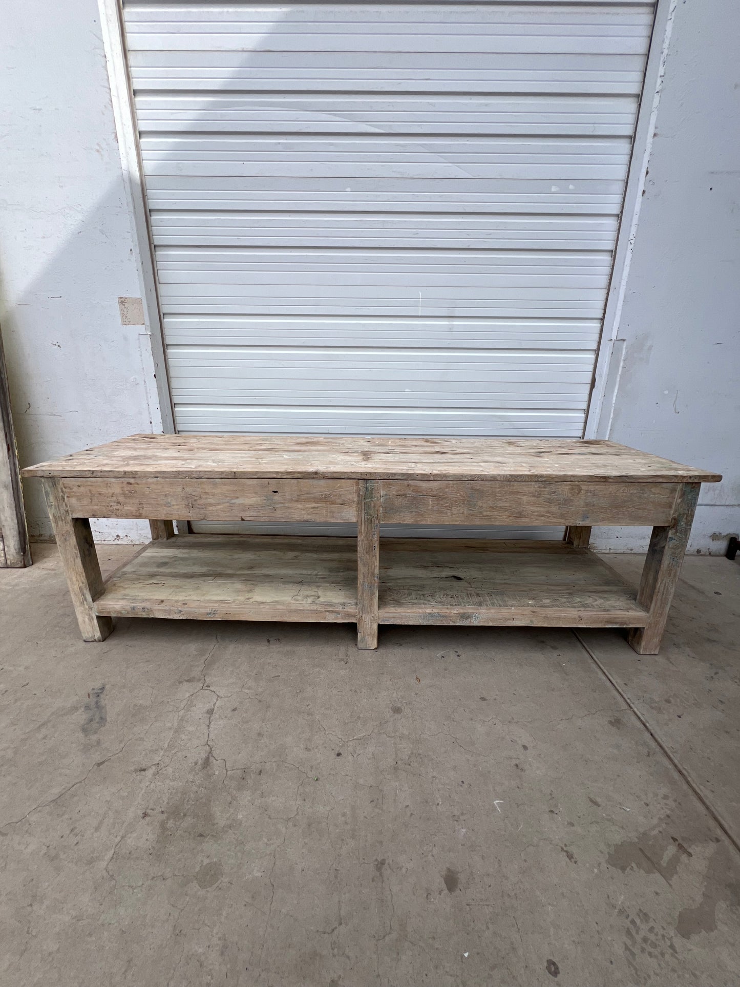 Bleached Industrial Warehouse Work Table / Island