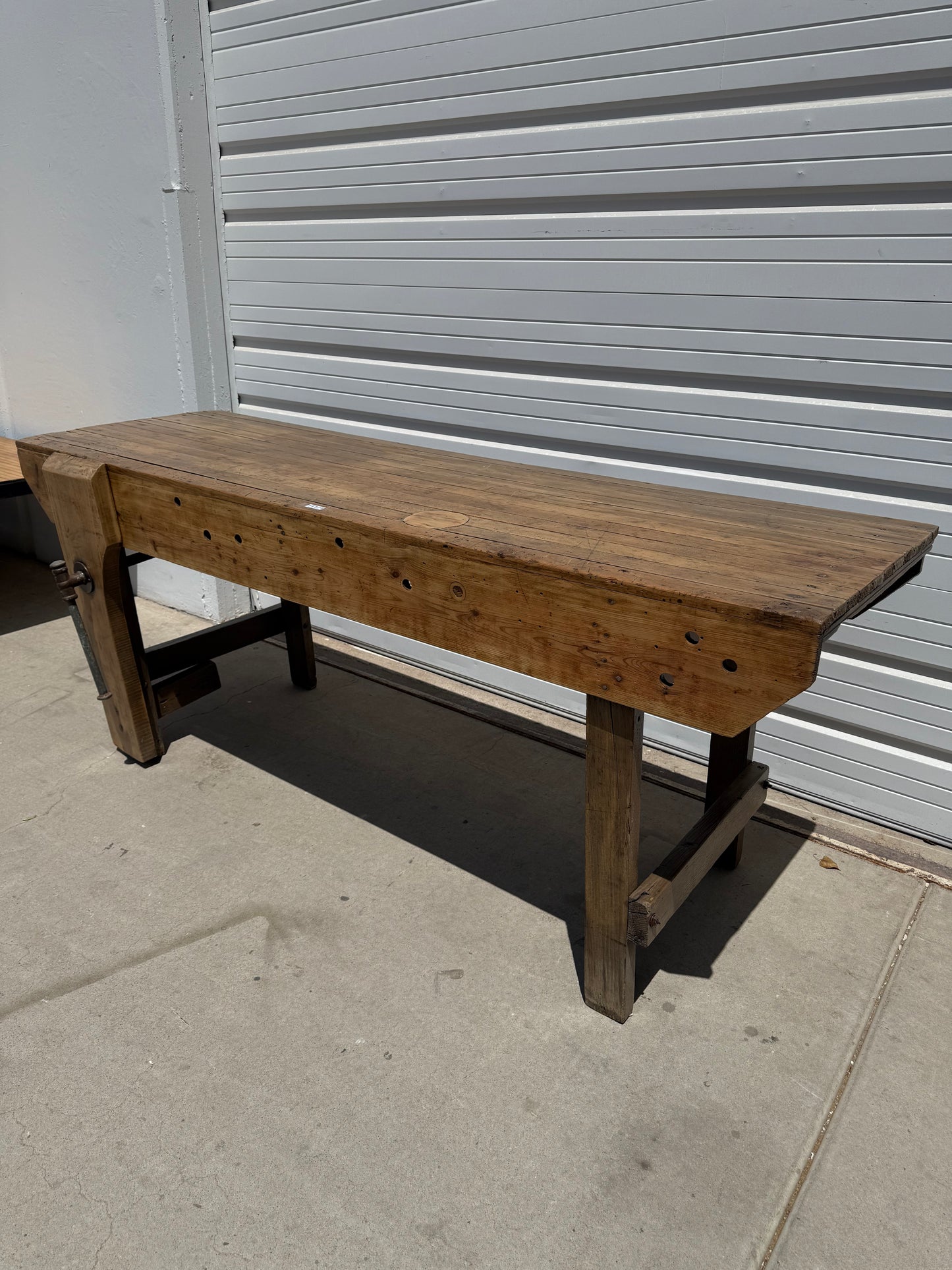Antique Grey Work Table with Vise