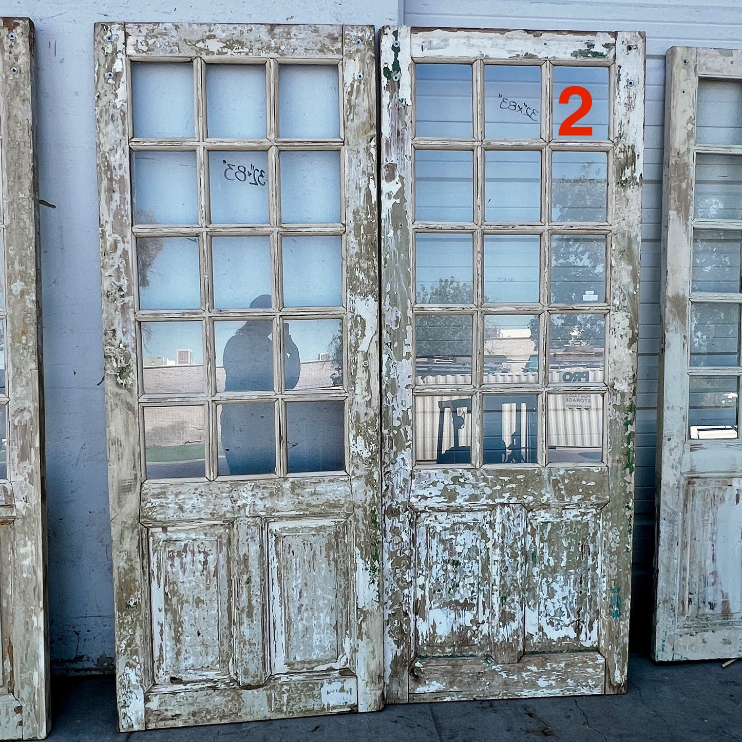Pair of 2 Panel 15 Lite Painted Wood French Antique Doors