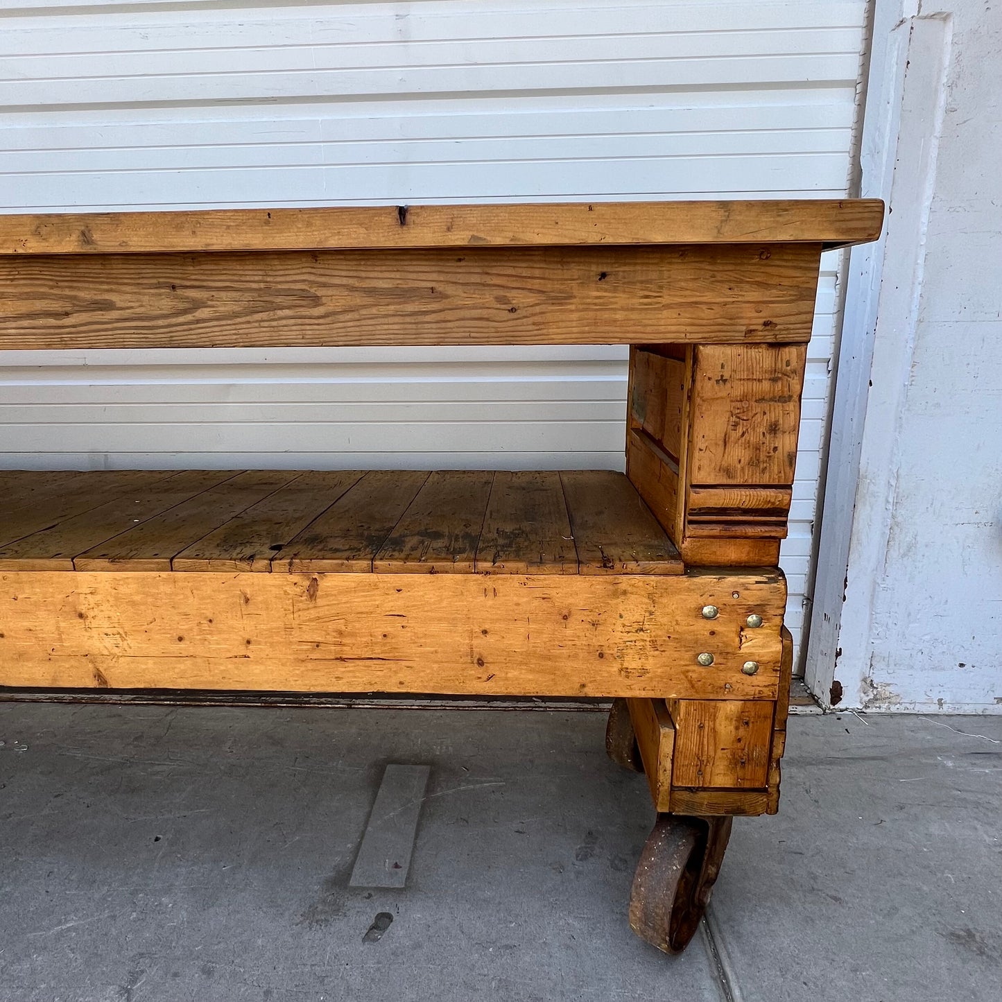 Industrial Wooden Work Table/Island on Casters