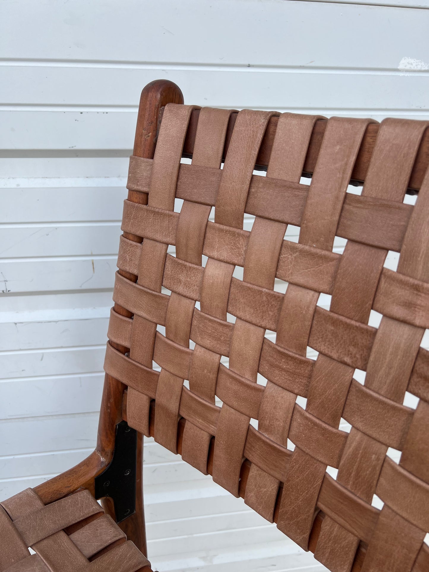 Bar Stool w/Woven Leather Seat and Back