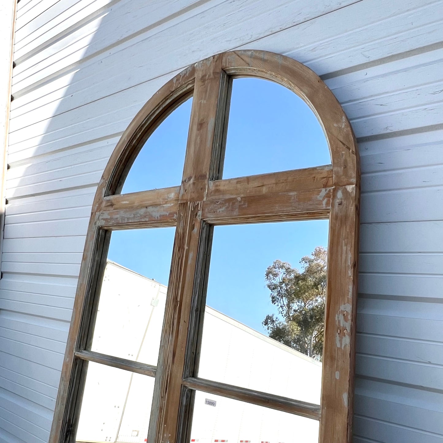 Wood Arched Mirror w/10 Panes