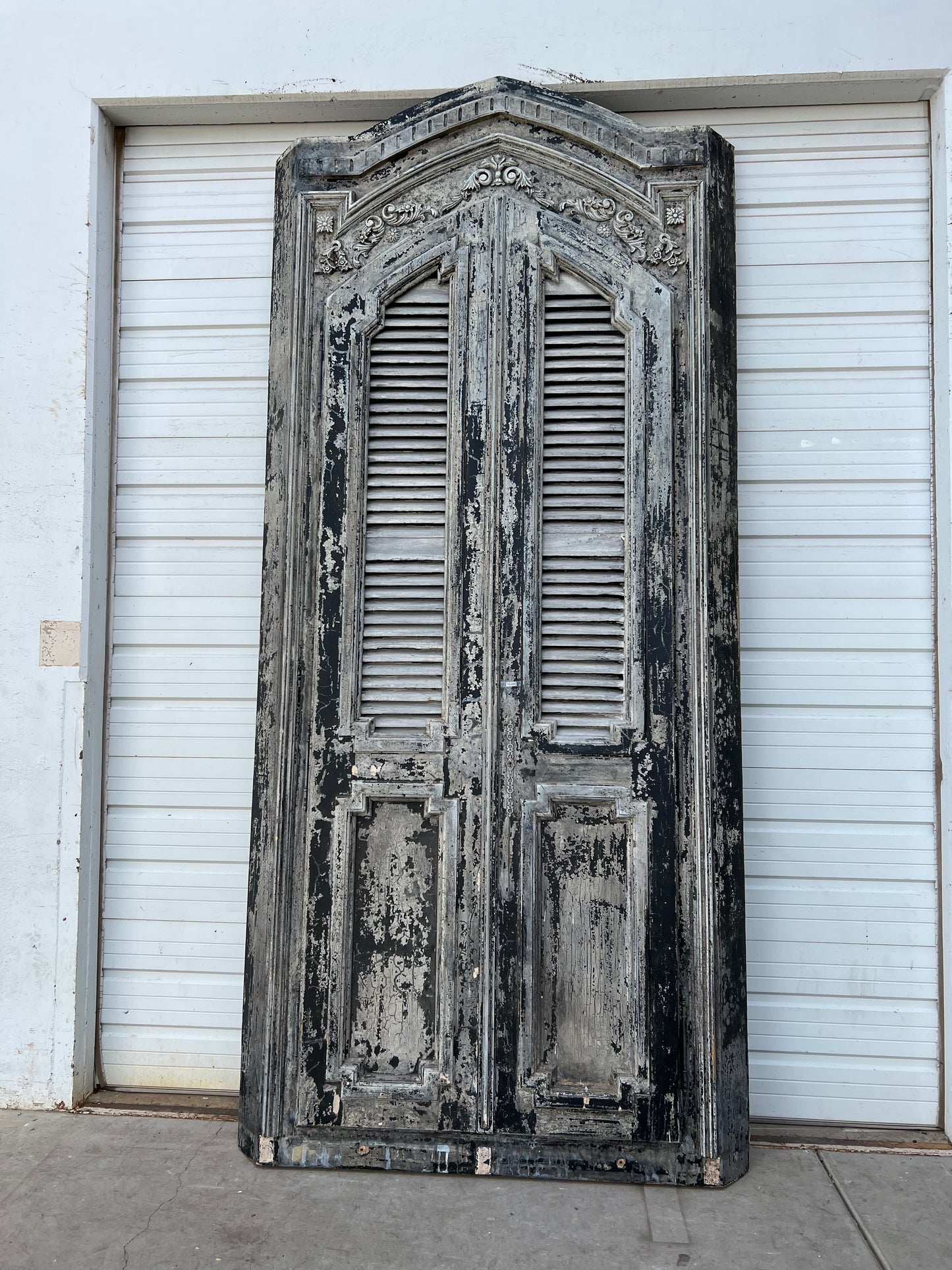 19th C. French Wooden Shuttered Doors in Architectural Frame