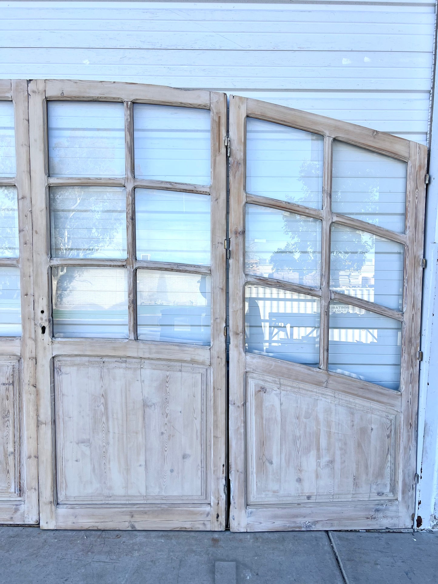 Set of Arched Washed Wood Doors w/24 Lites