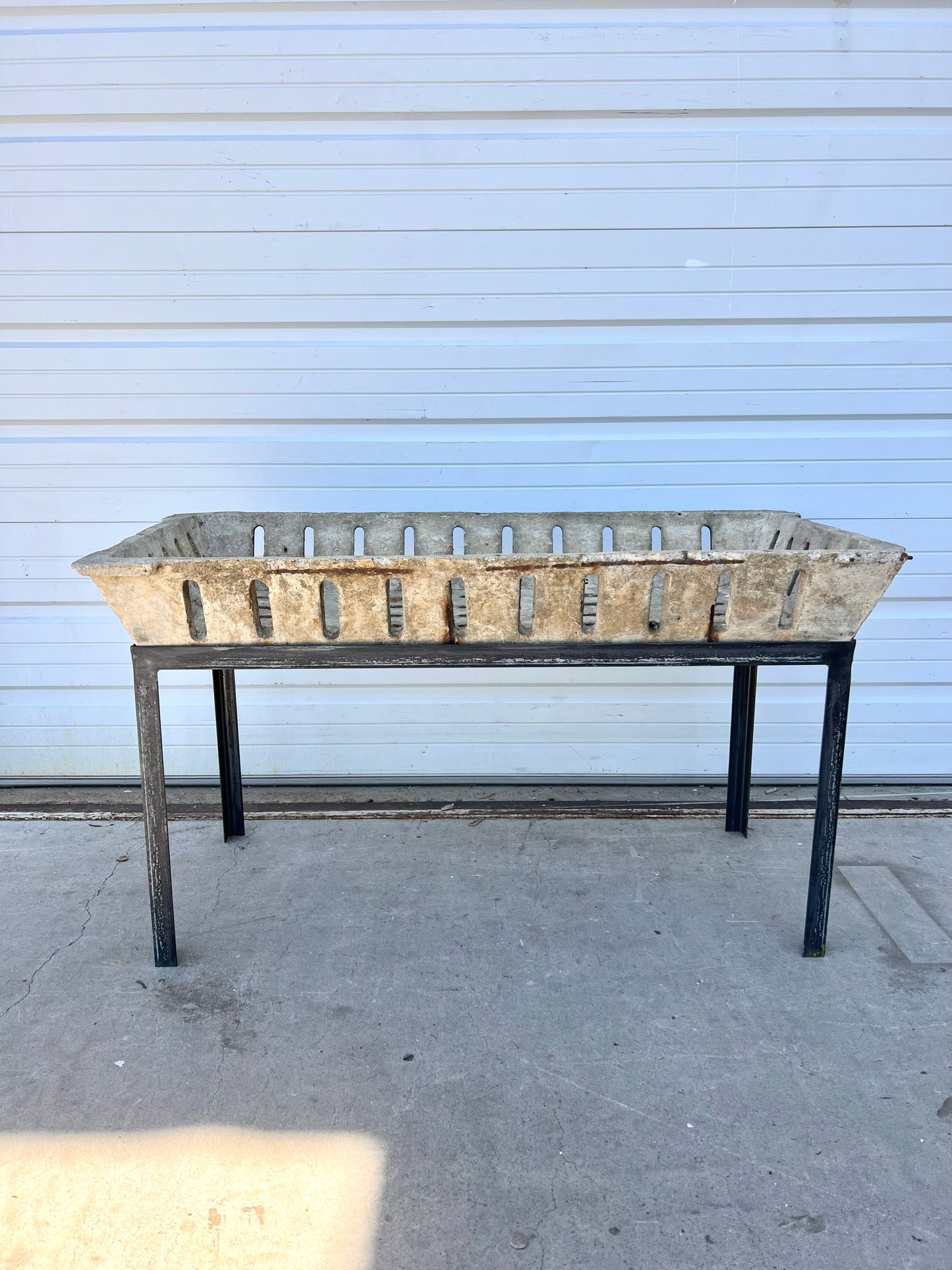 Rectangular Perforated Stone Planter on Iron Stand