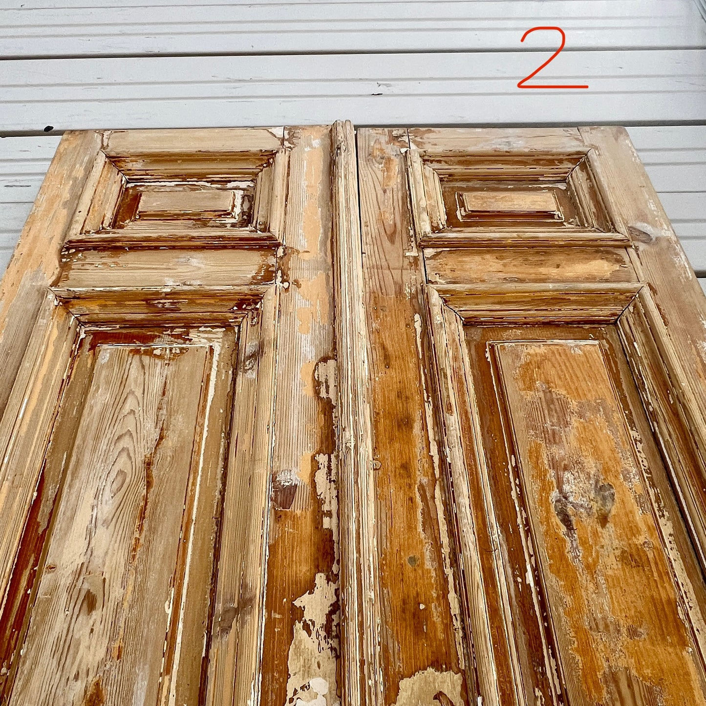 Pair of Antique 4 Panel Washed Wood Doors