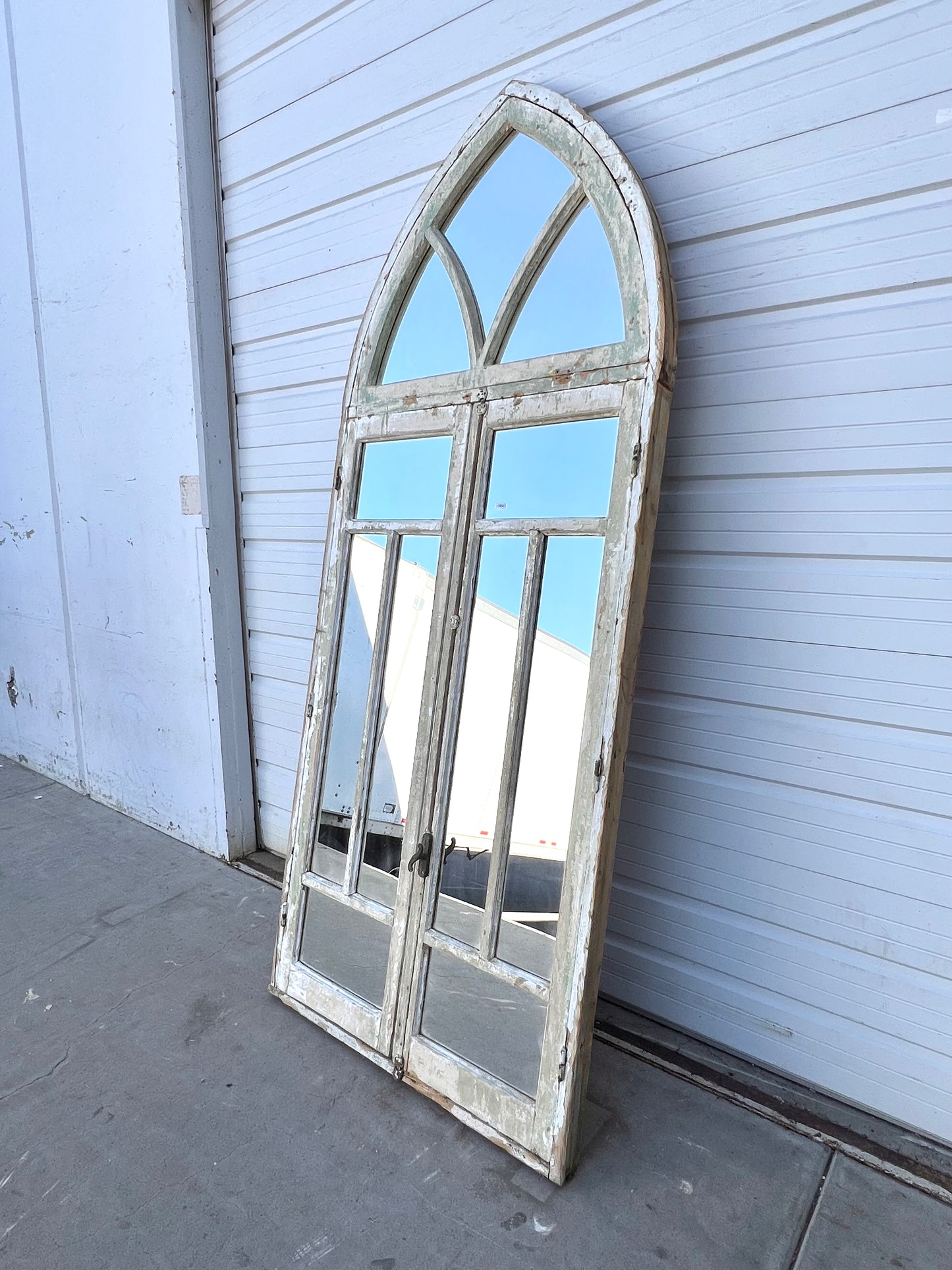 Painted Gothic Arched Window w/11 Glass Panes