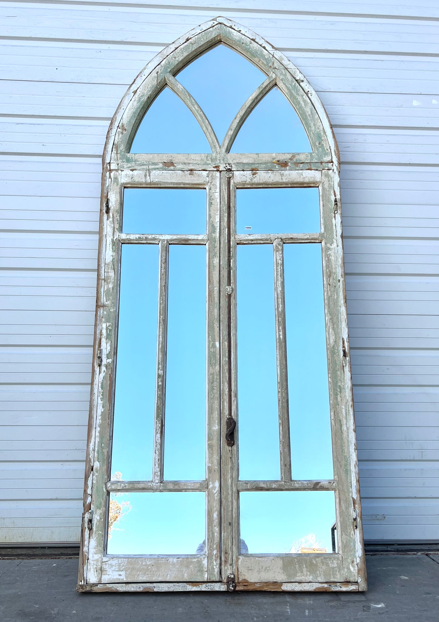 Painted Gothic Arched Window w/11 Glass Panes