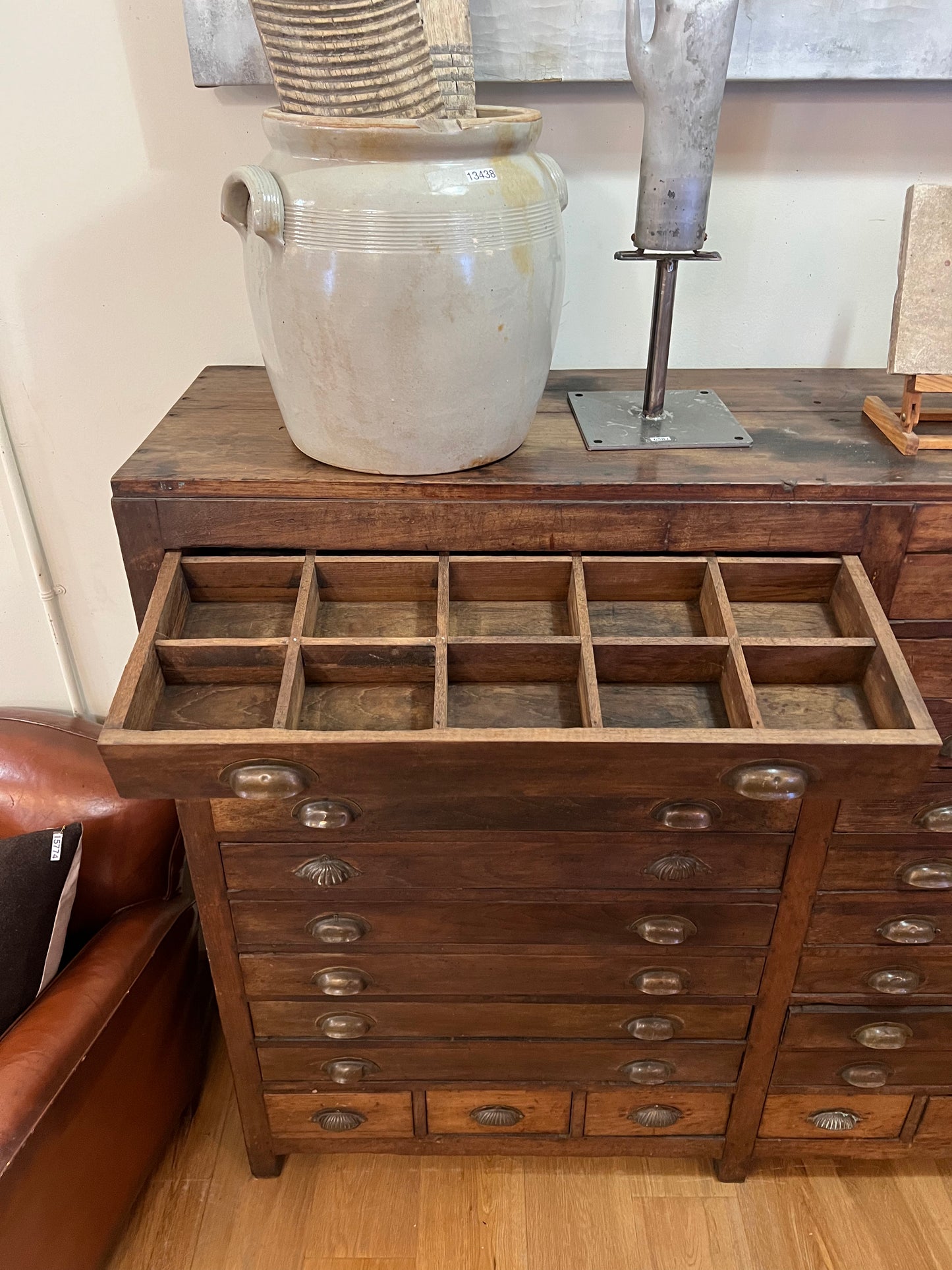 24 Drawer Antique Wood Printer's Cabinet