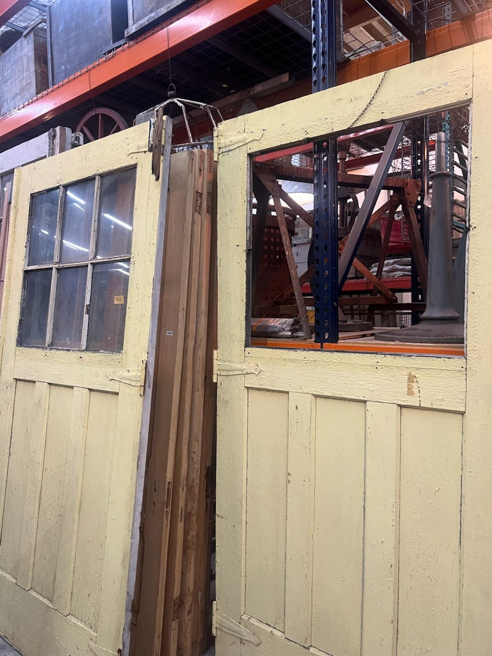 Pair of Large Yellow Carriage House Doors with 6 Lites