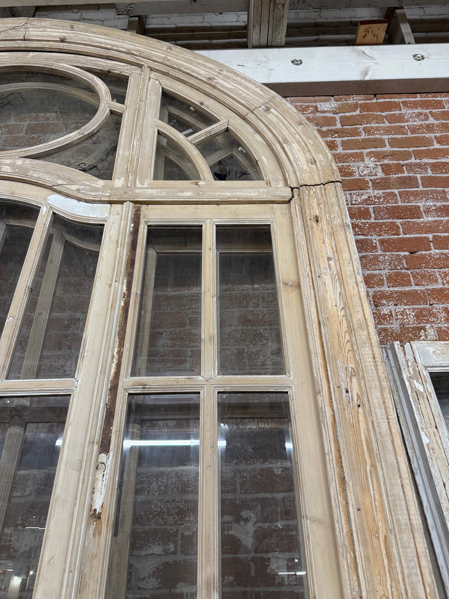 Set of 4 Antique French Doors with 24 Lites and Arched Transom Window