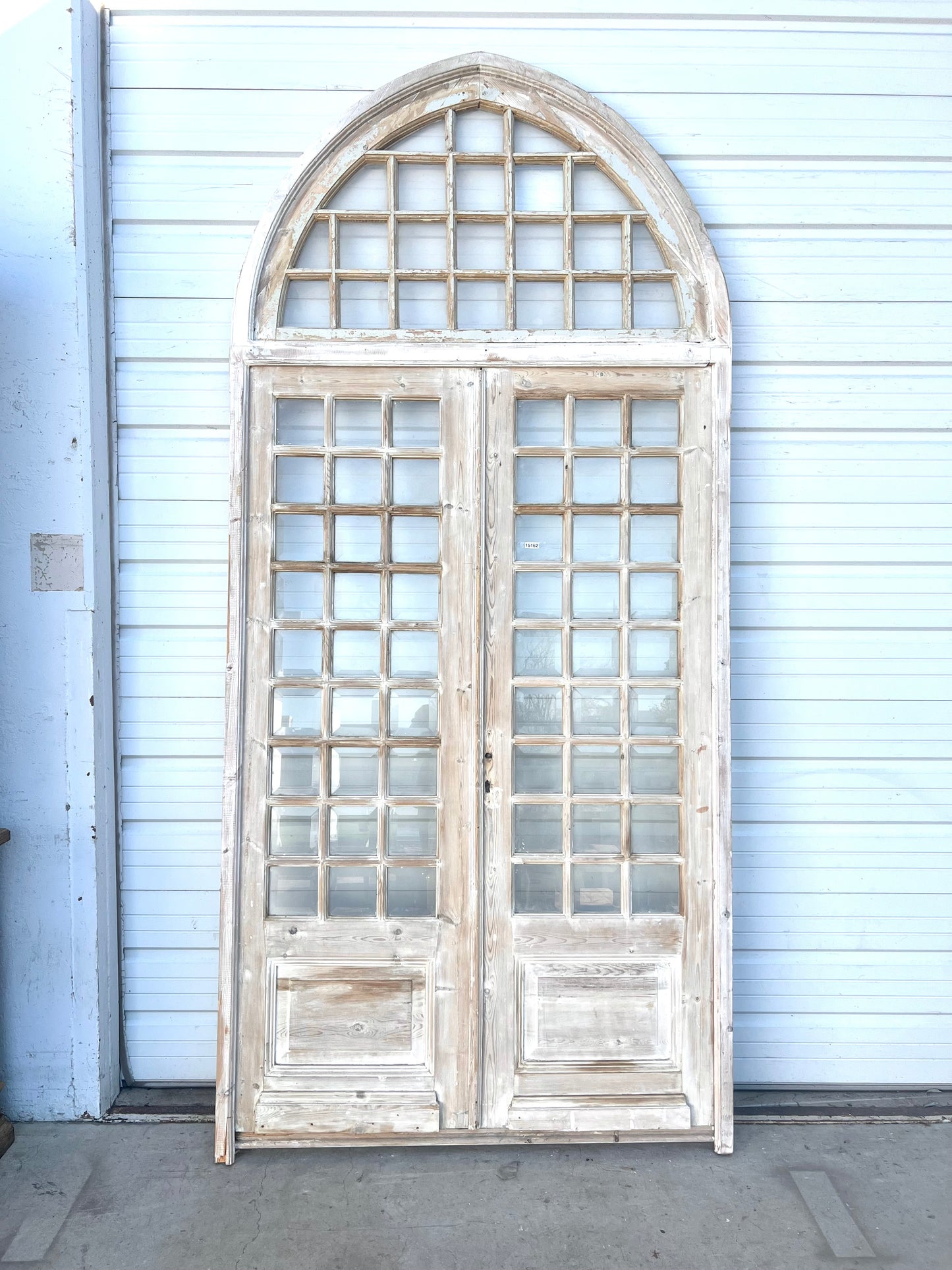 Pair of Bleached Antique Wood Doors w/Arched Transom Top