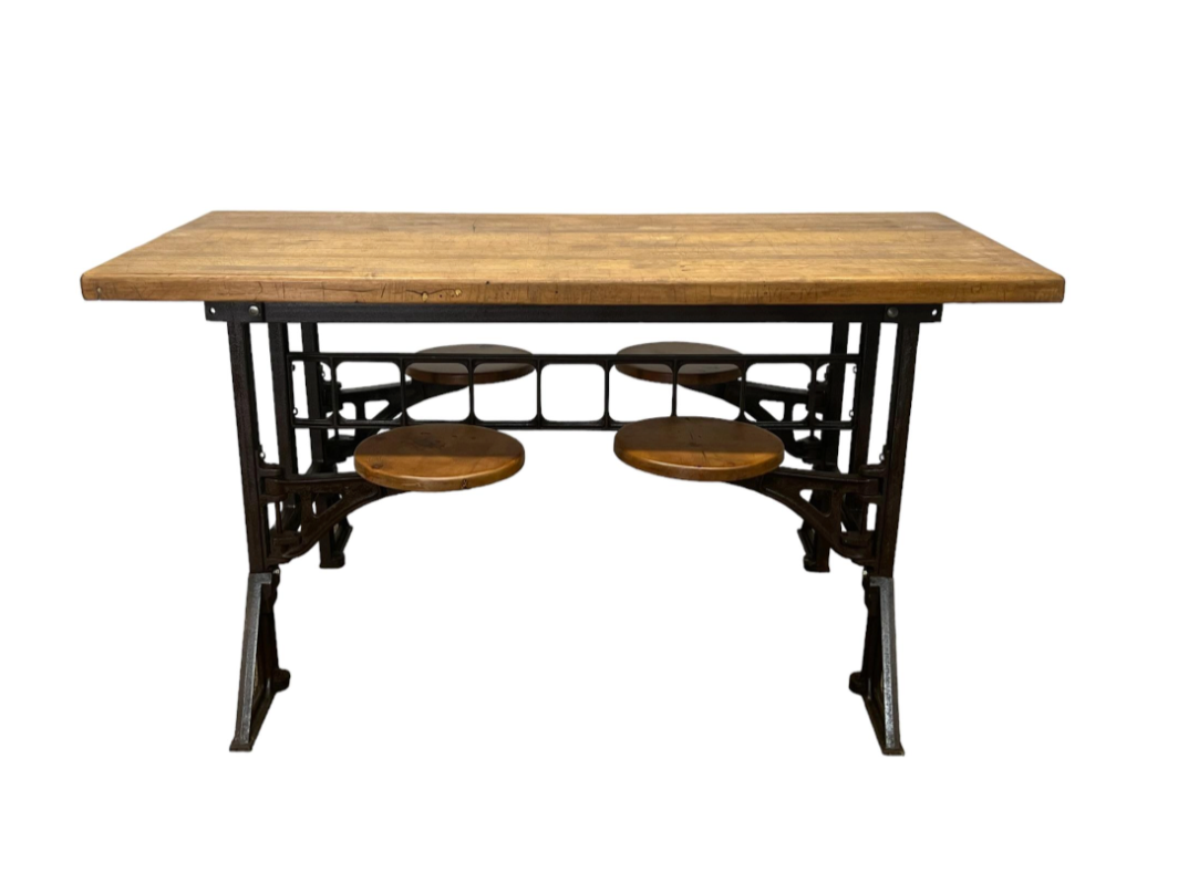 Industrial Table with Swing Out Seats