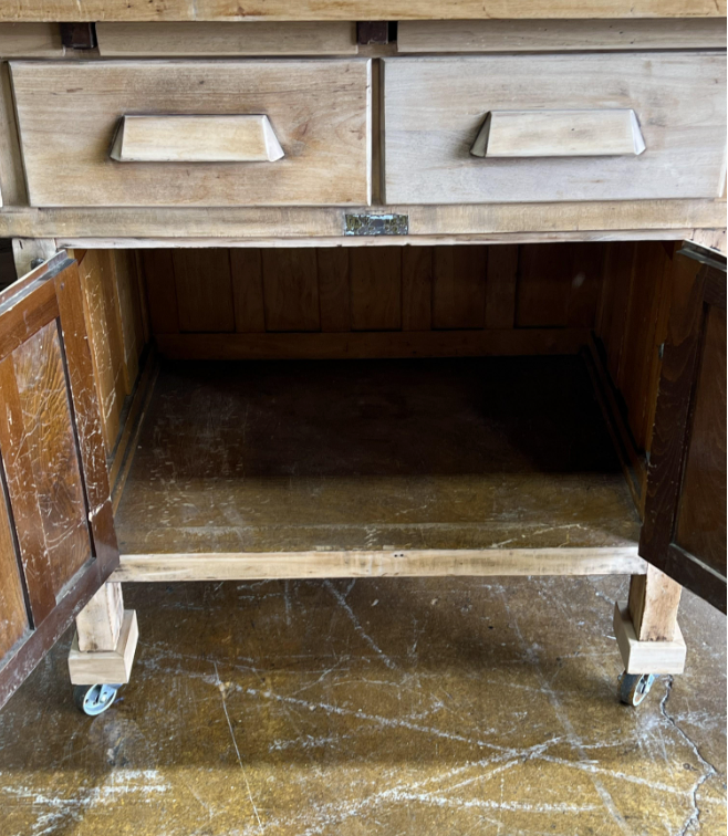 Bleached Work Table w/Swing Out Seats