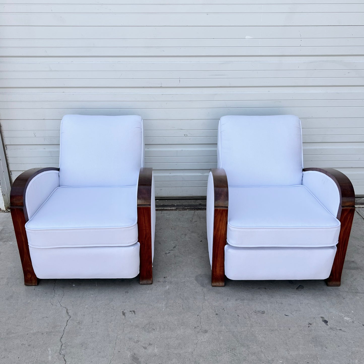 Pair of Vintage White French Deco Club Chairs