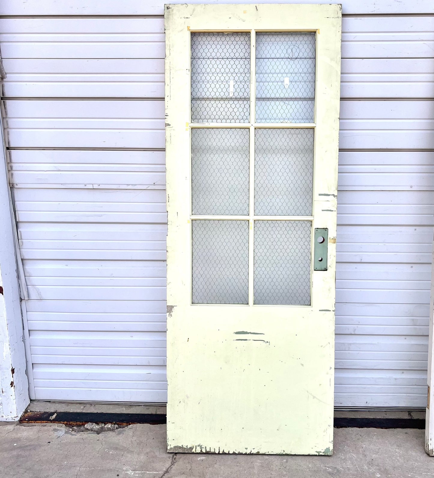 Vintage Wooden Door with Chicken Wire Glass
