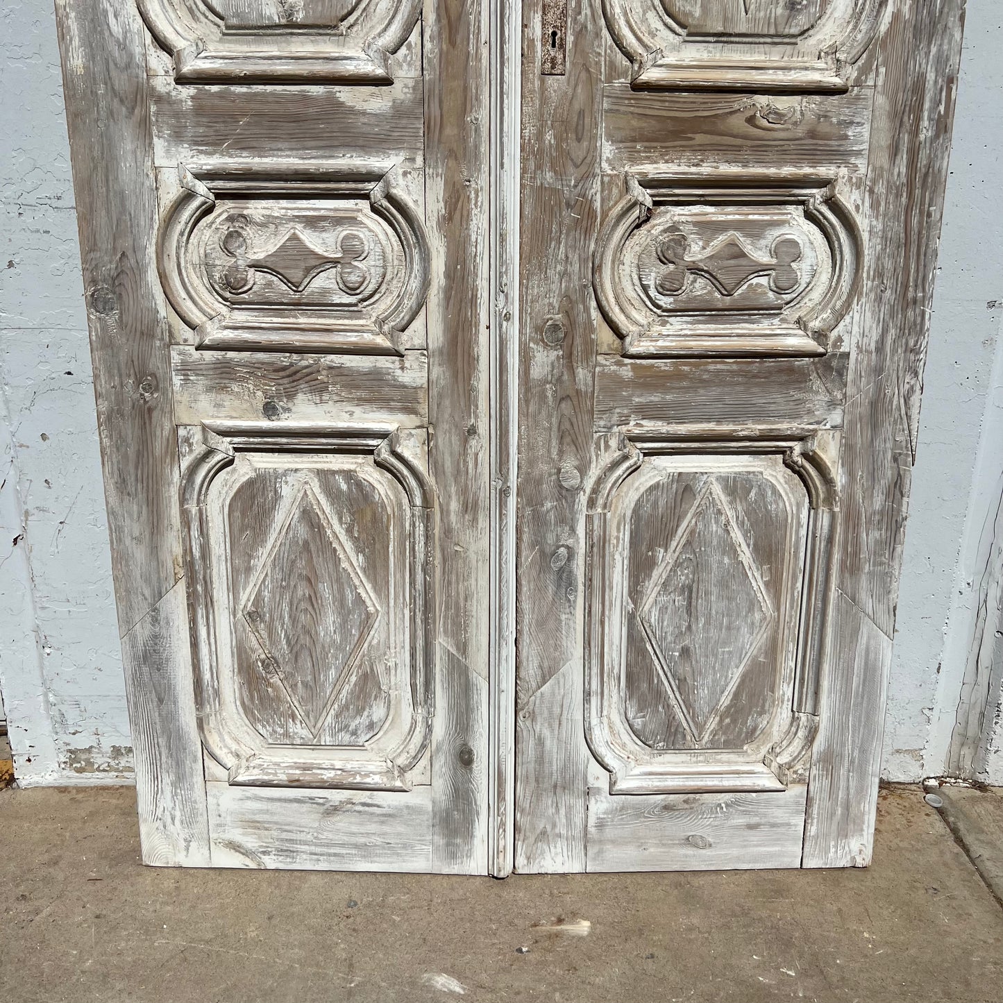 Pair of Washed Antique Wood 3-Panel Doors