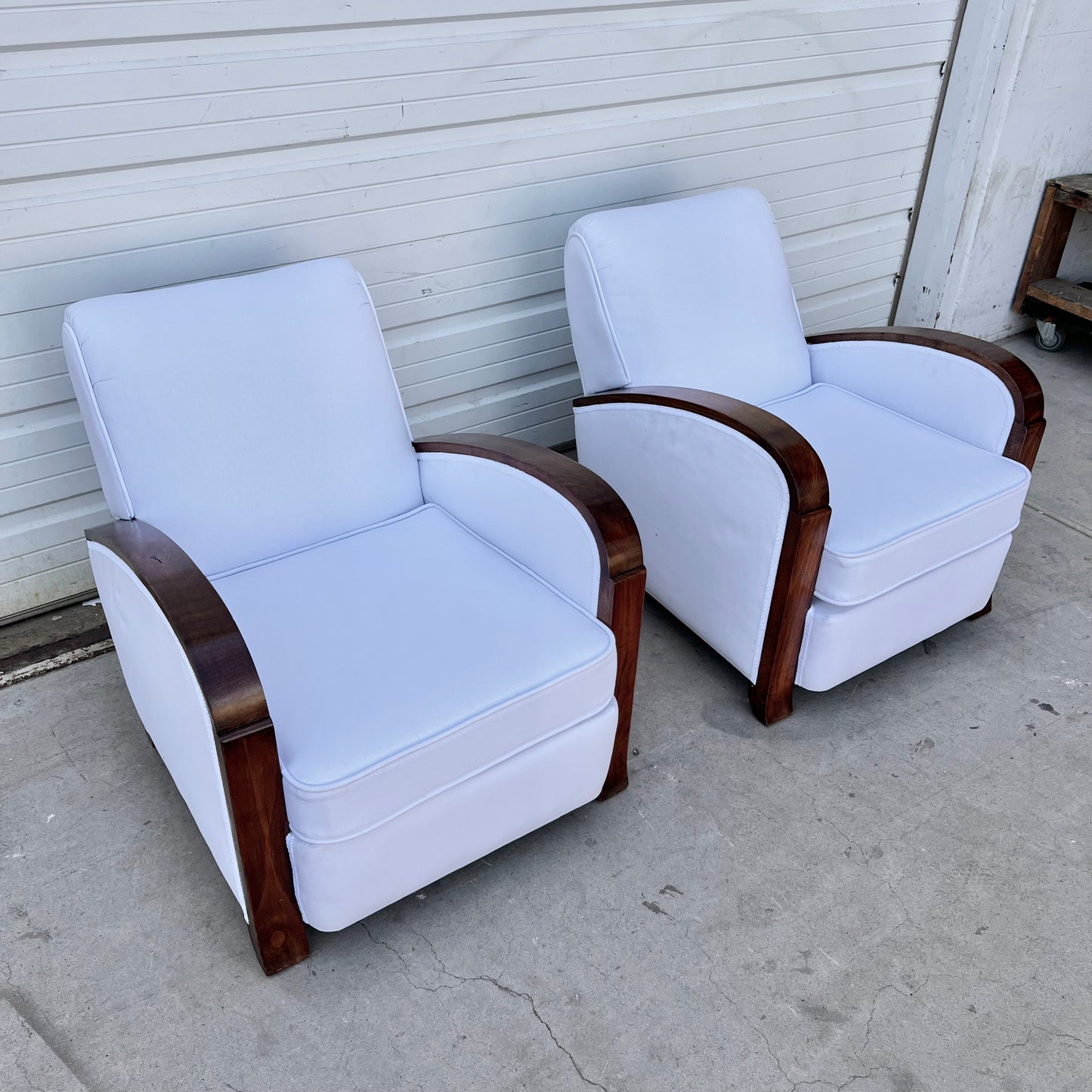 Pair of Vintage White French Deco Club Chairs