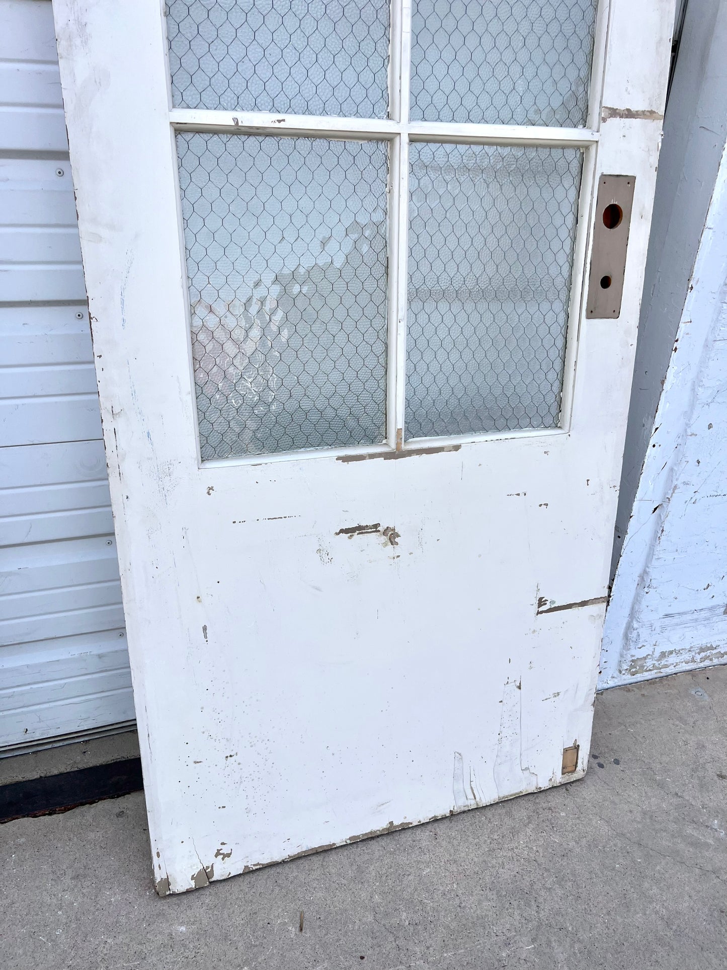 Vintage Wooden Door with Chicken Wire Glass