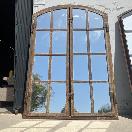 Arched Iron Mirror with 16 Panes