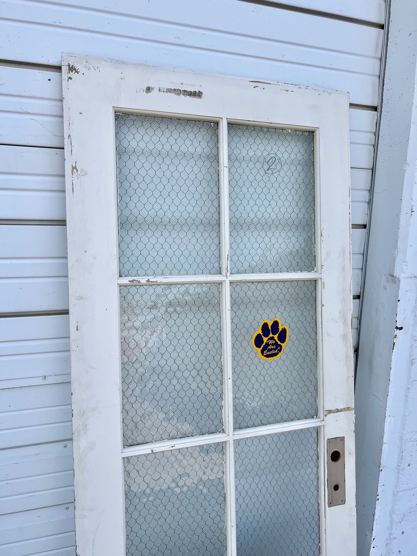 Vintage Wooden Door with Chicken Wire Glass