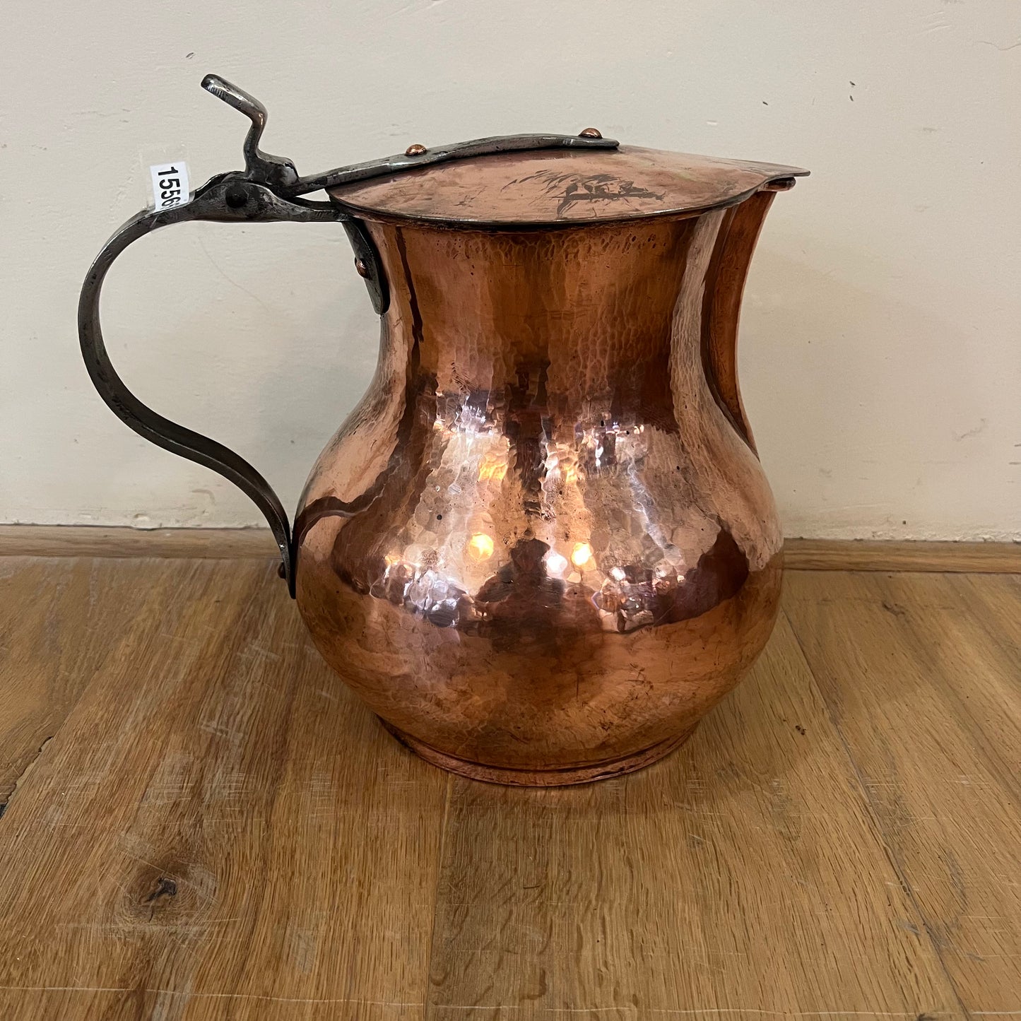 Antique French Hammered Copper Pitcher with Lid