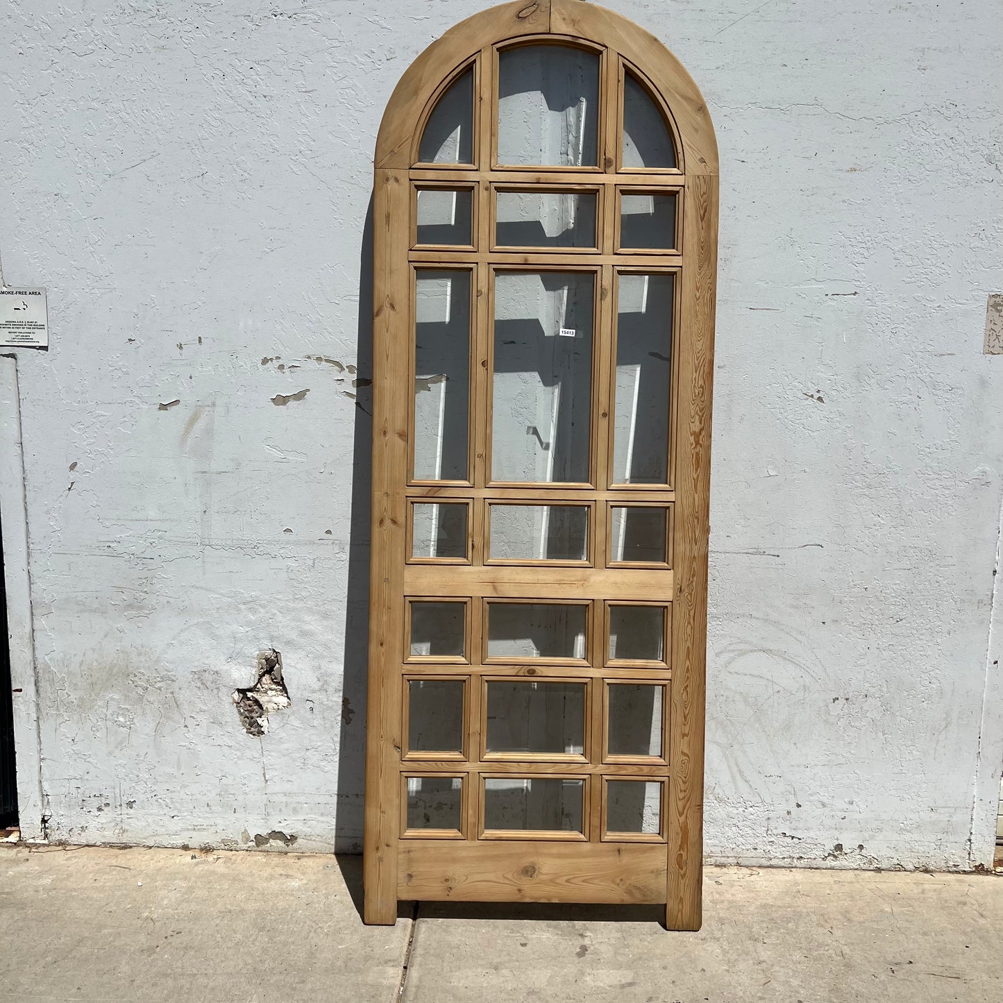 Single Washed Antique Arched Wood Door/Window w/21 Lites