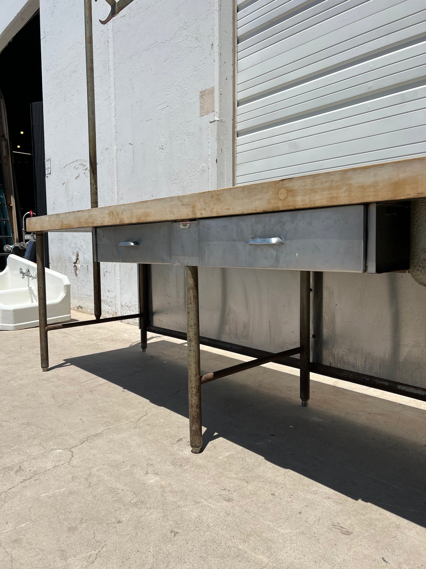 Butcher's Table with Pot Rack