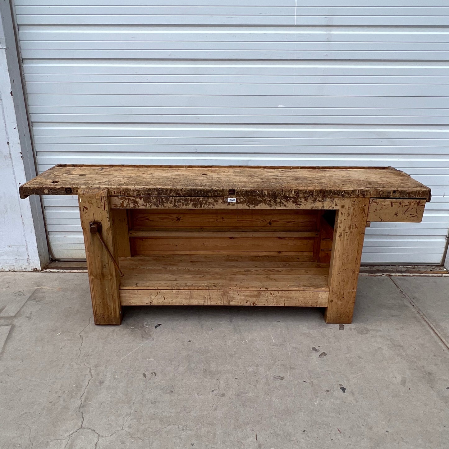 Wood Work Table with Vise and Single Drawer