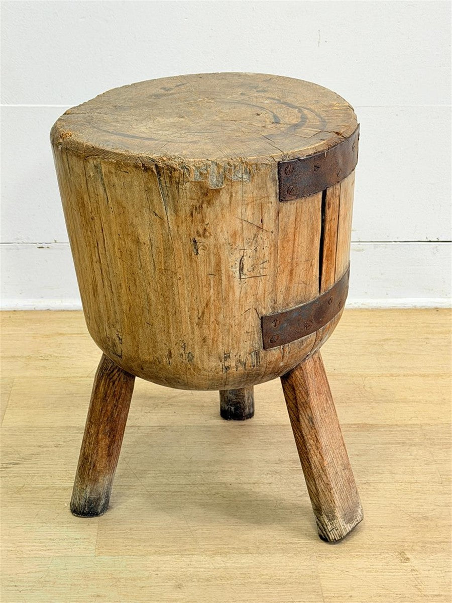 Antique Round Three Leg Butcher Block