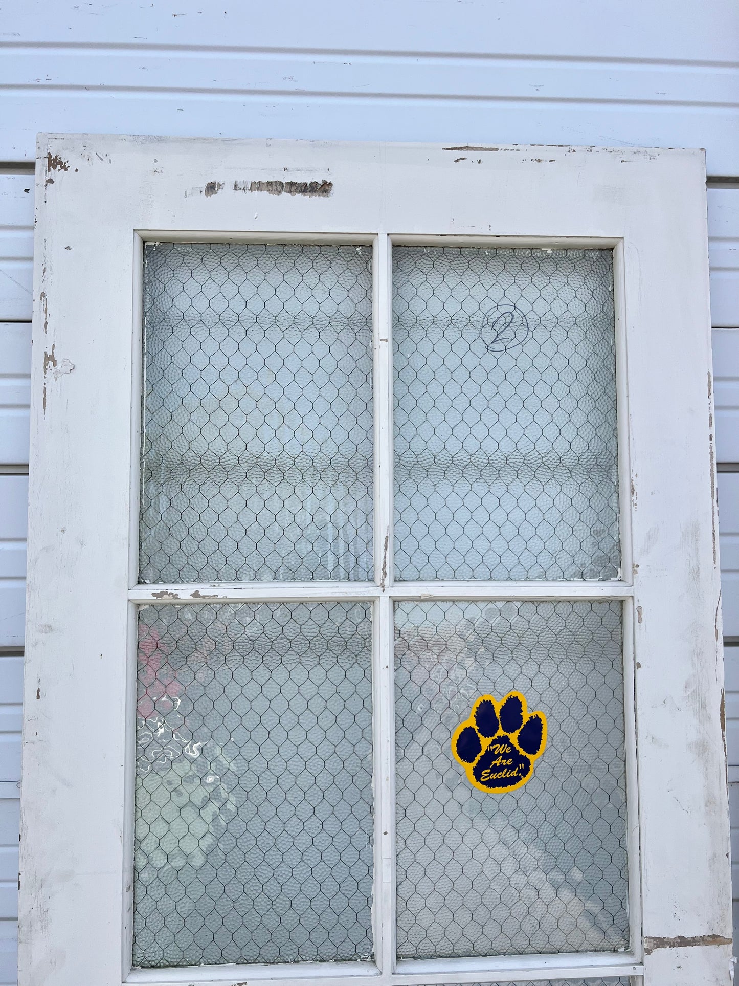 Vintage Wooden Door with Chicken Wire Glass