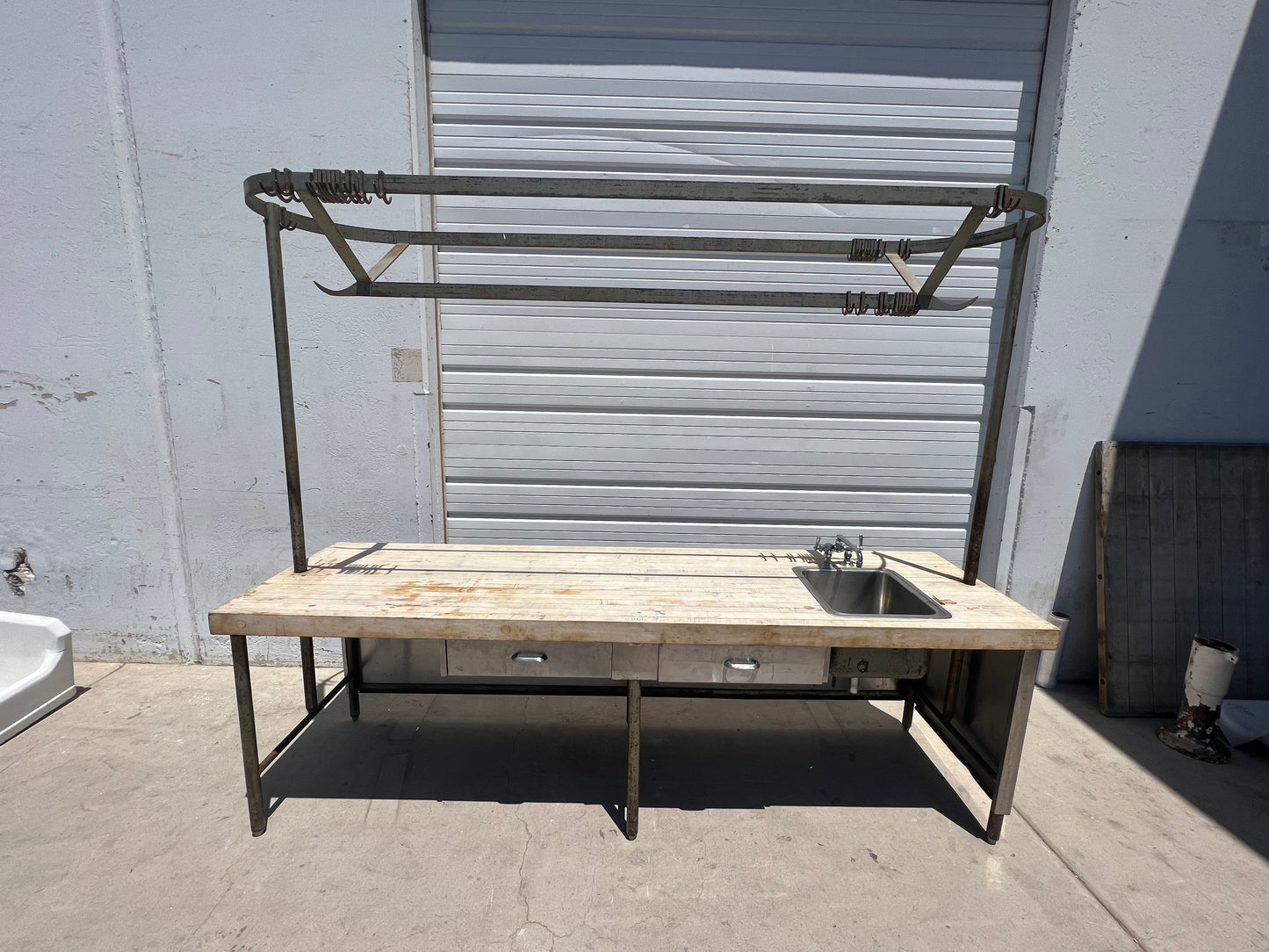 Butcher's Table with Pot Rack