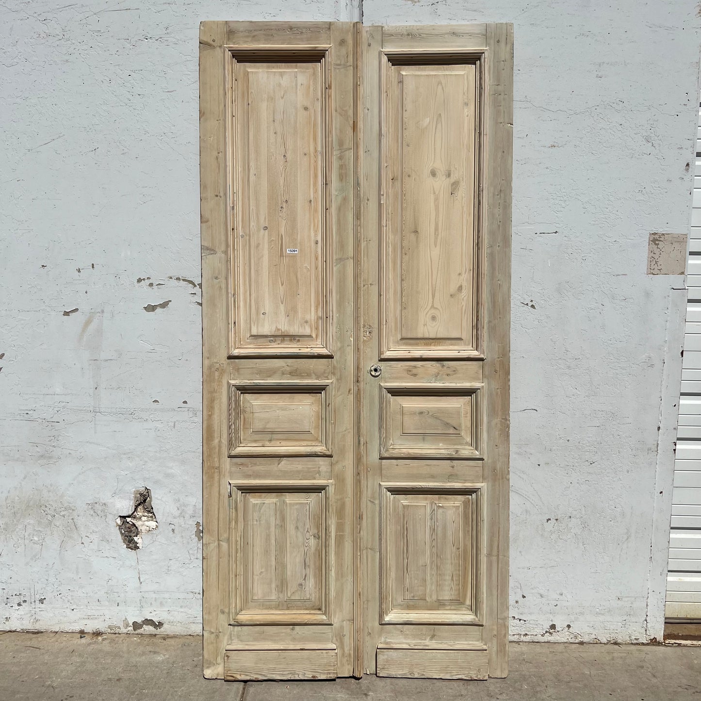 Pair of Washed Antique Wood 3-Panel Doors