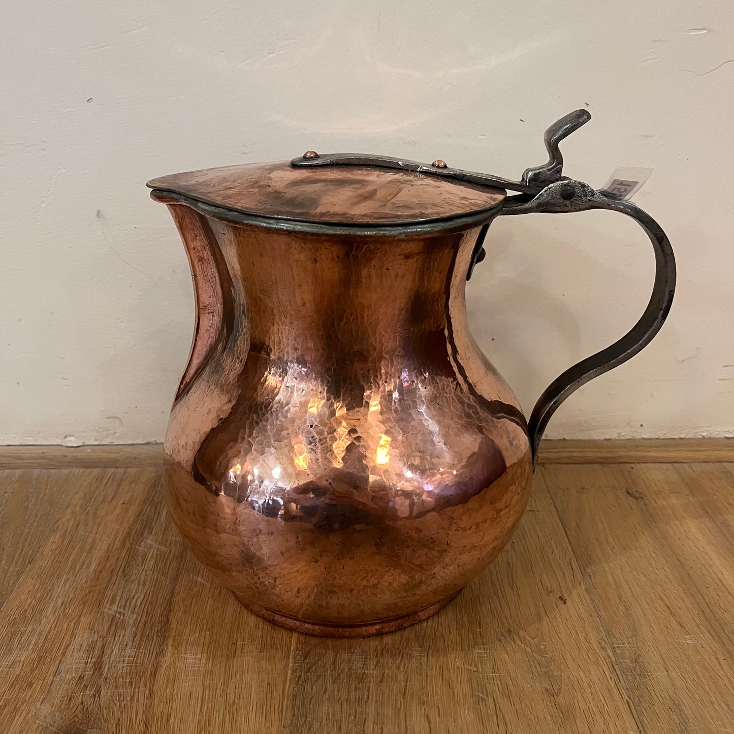 Antique French Hammered Copper Pitcher with Lid