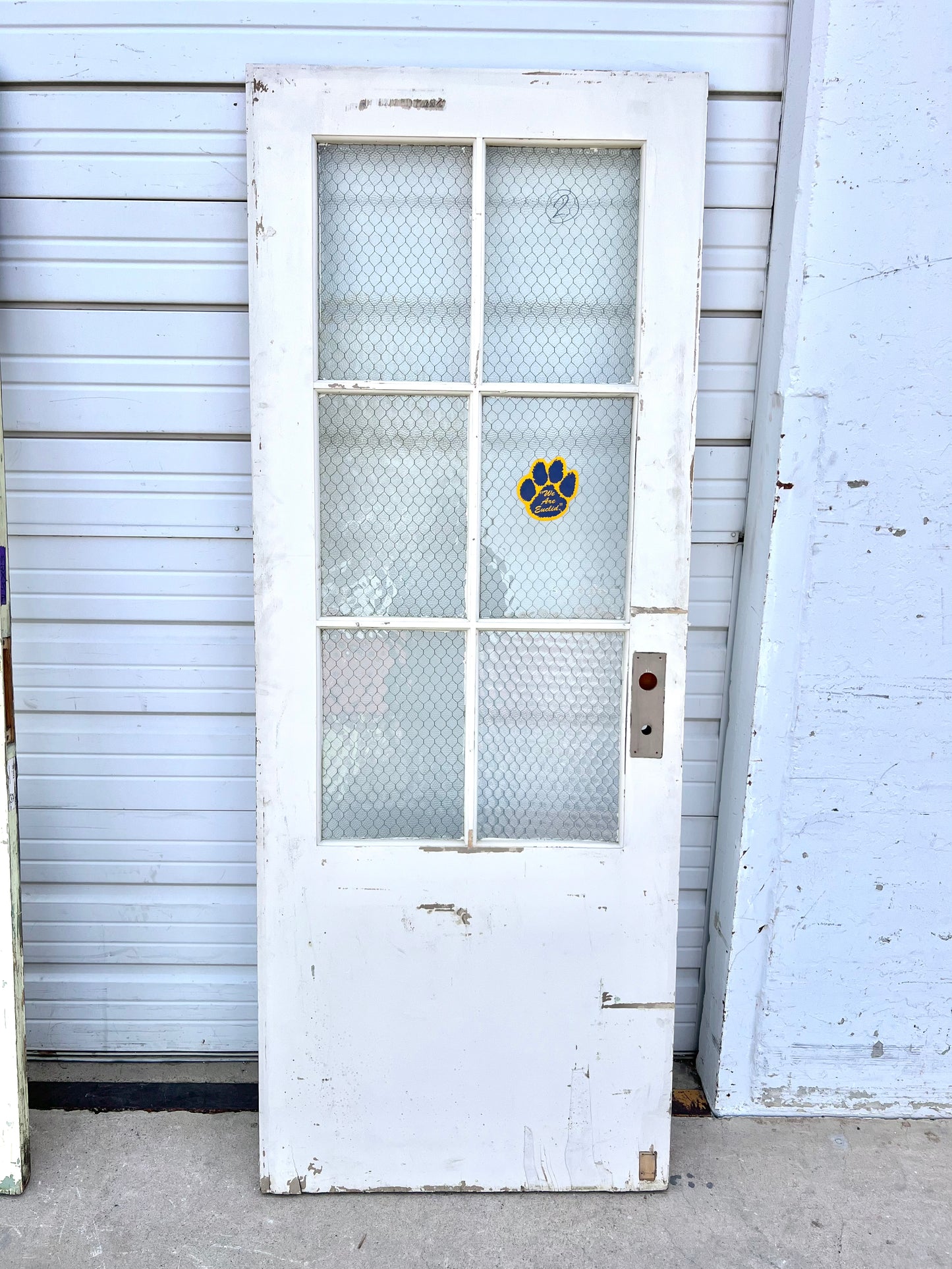 Vintage Wooden Door with Chicken Wire Glass