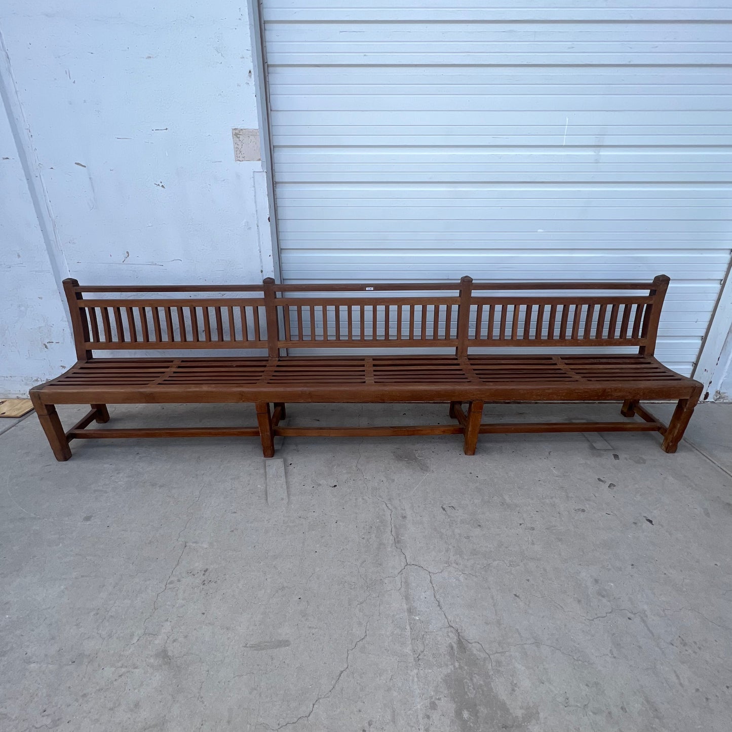 Long Wood Slatted Bench