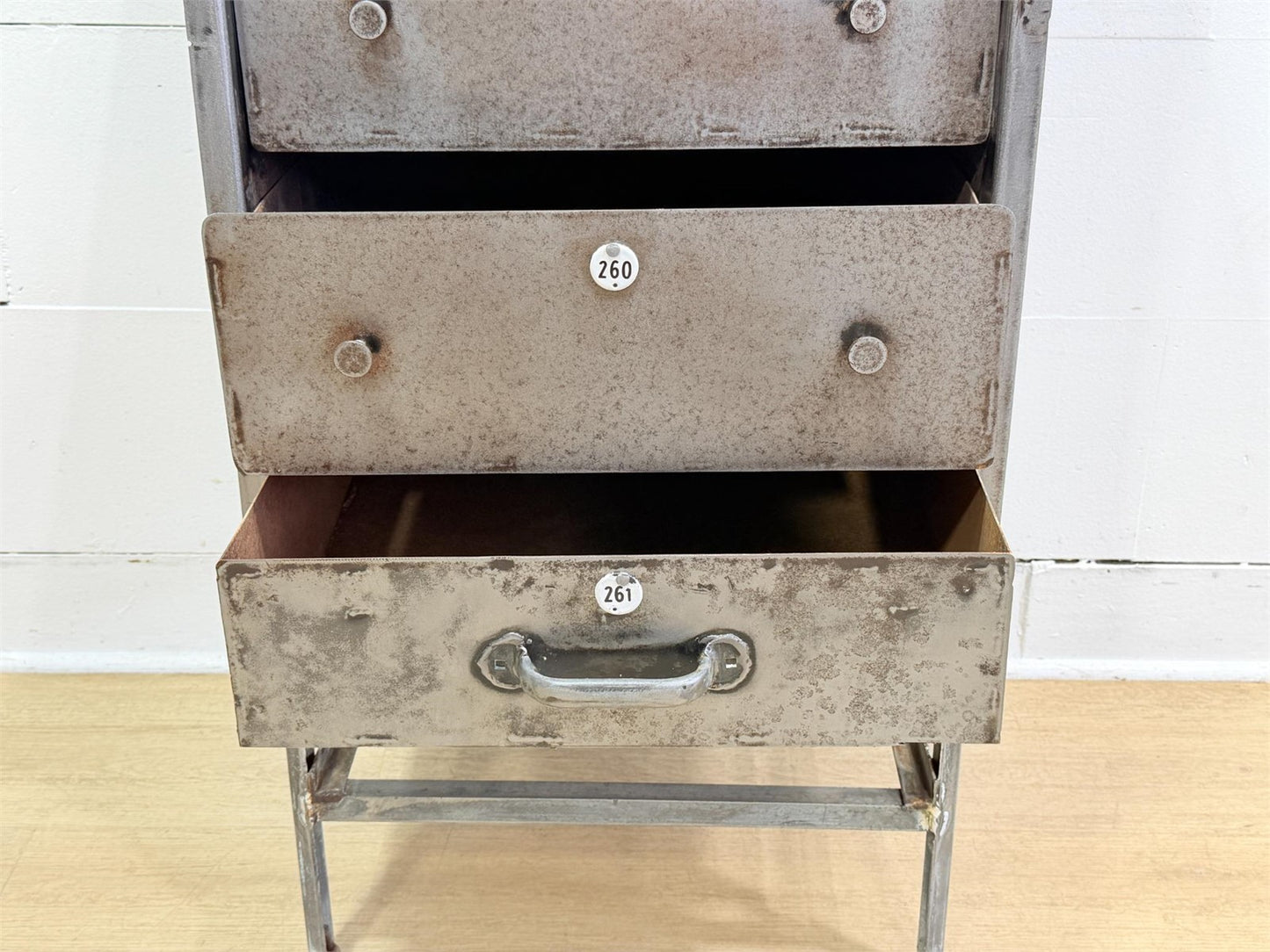 Industrial Metal Cabinet w/Wood Top and Numbered Drawers