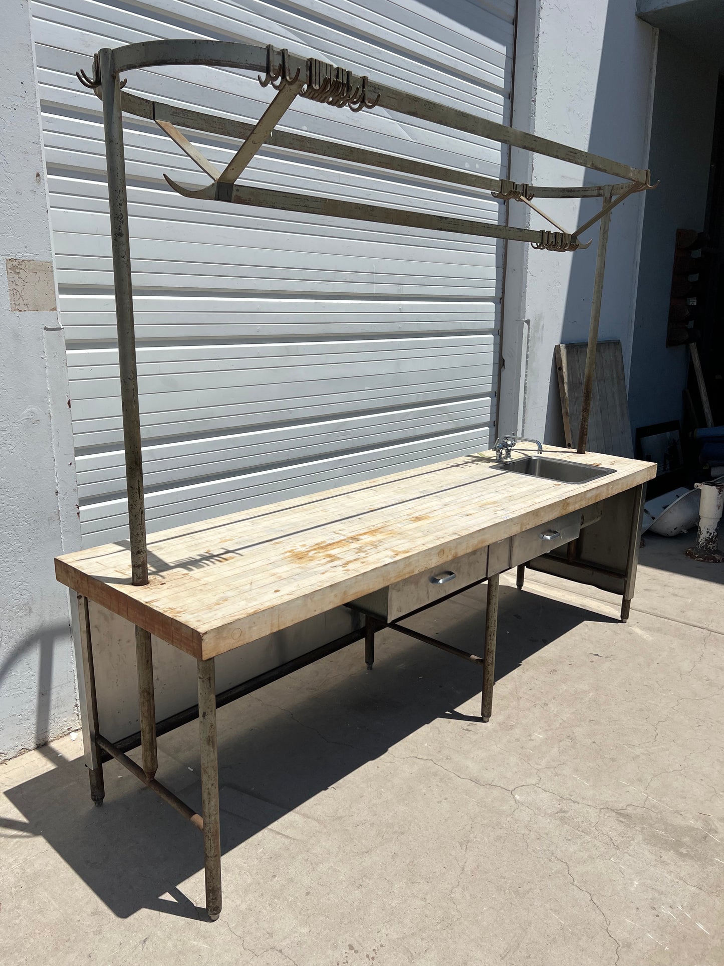 Butcher's Table with Pot Rack