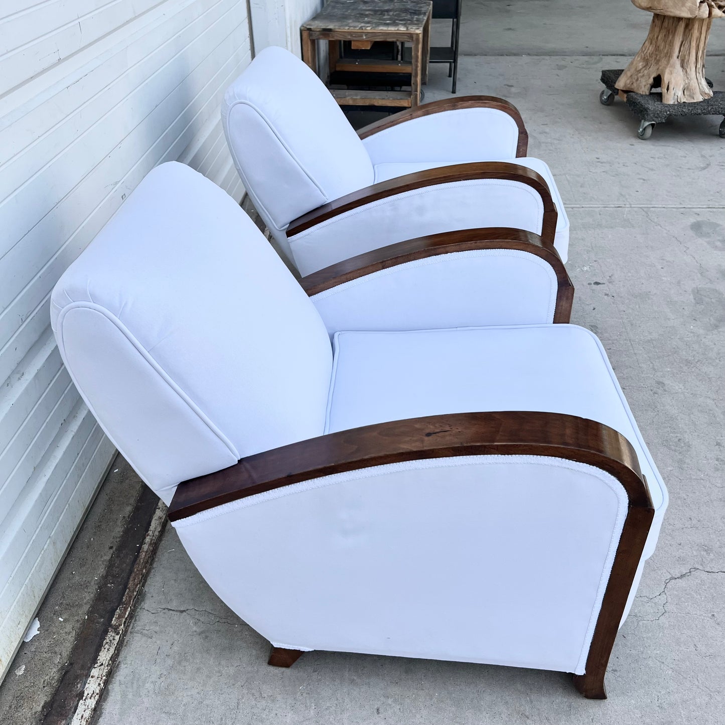 Pair of Vintage White French Deco Club Chairs