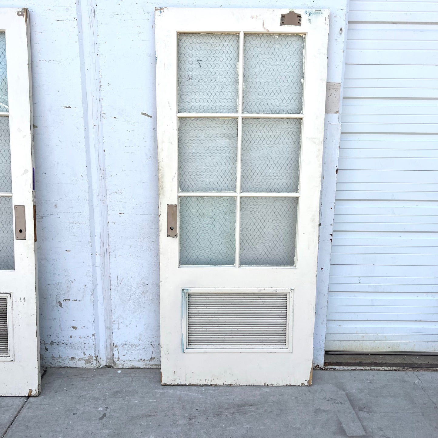 Vintage Wooden Door with Chicken Wire Glass