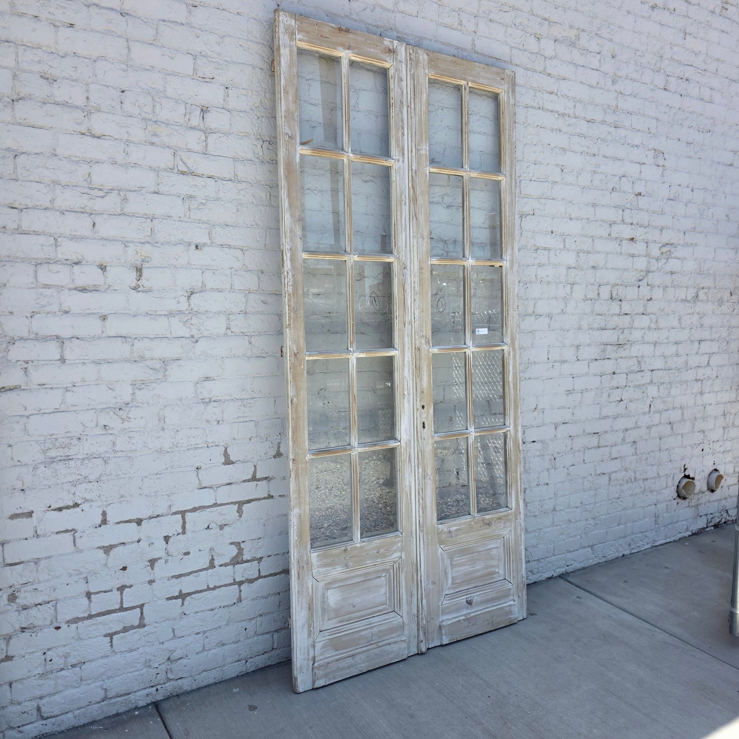 Pair of Washed Antique Wood Doors w/24 Lites