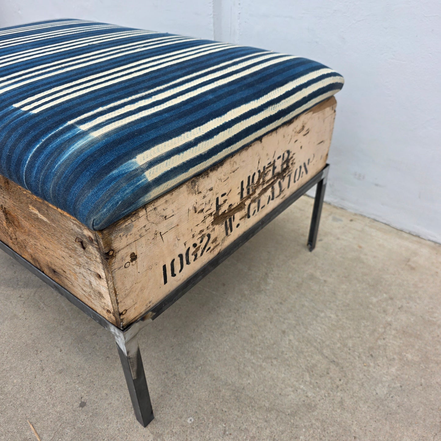 Raisin Box Ottoman with Blue Batik Top