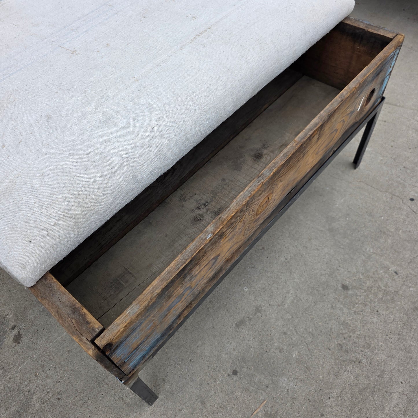 Raisin Box Ottoman with French Grain Sack Top