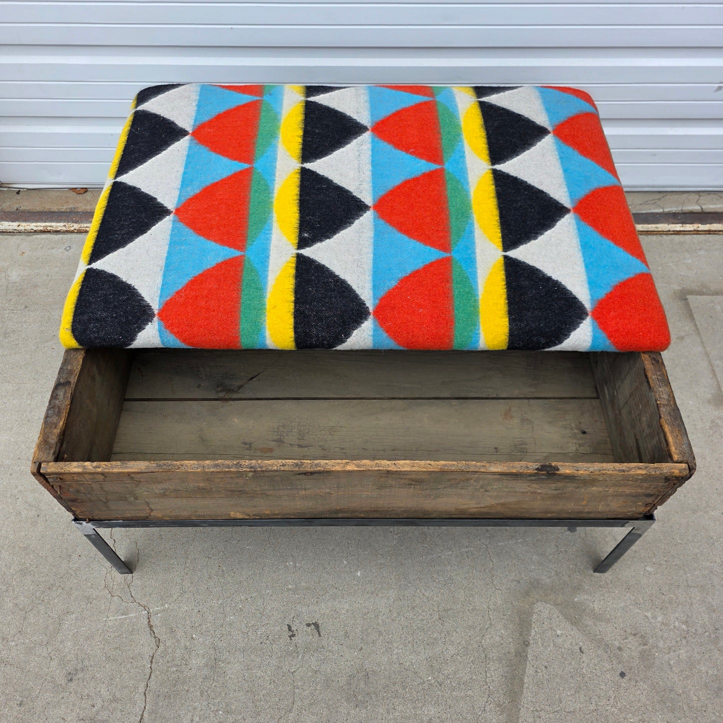 Raisin Box Ottoman with Camp Blanket Top