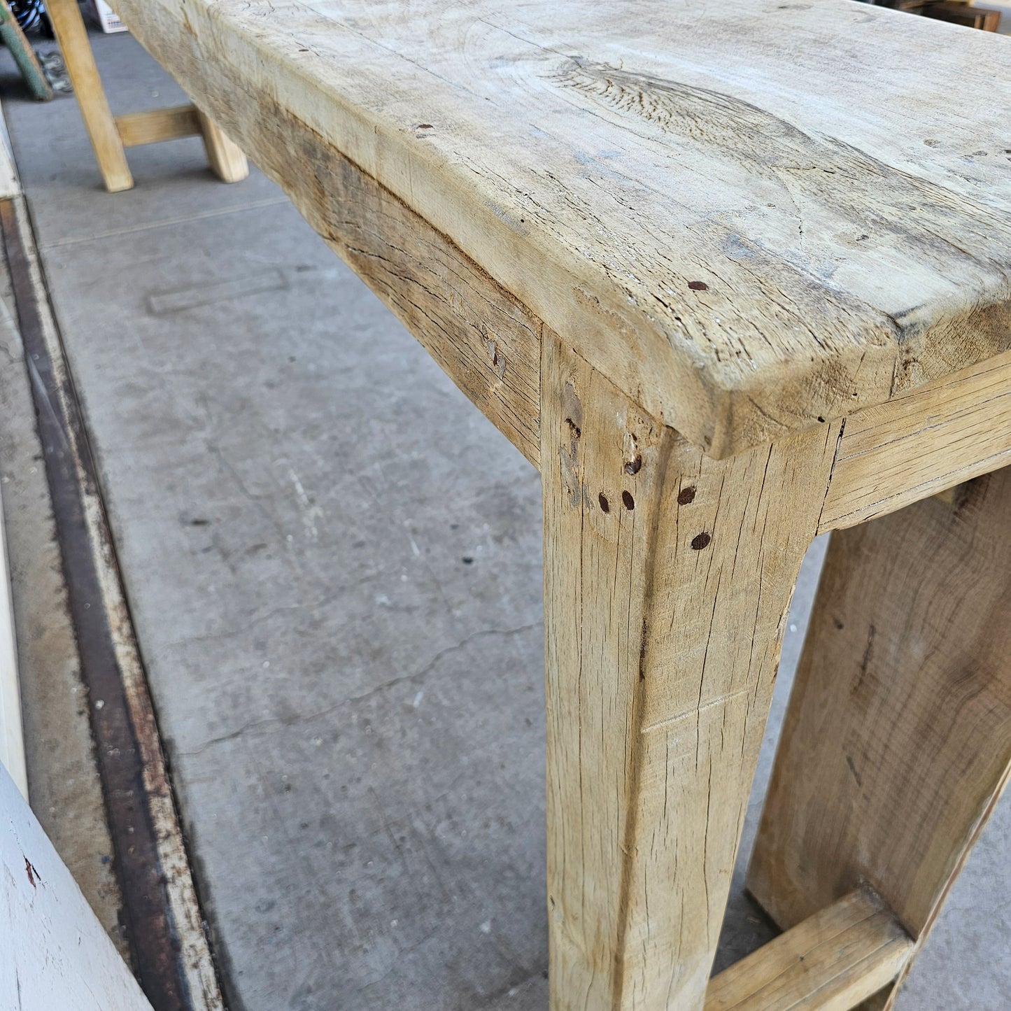 Bleached Carved Wooden Console/Entry Table