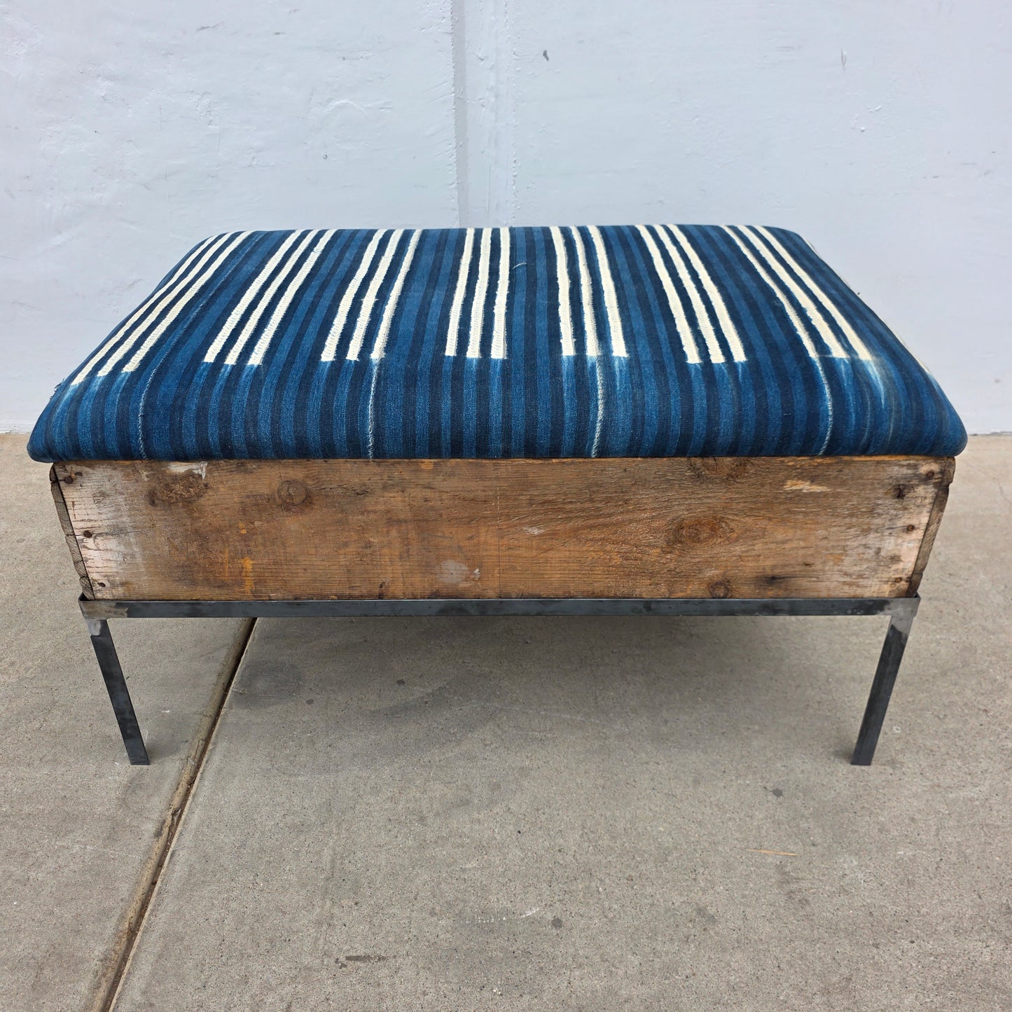 Raisin Box Ottoman with Blue Batik Top