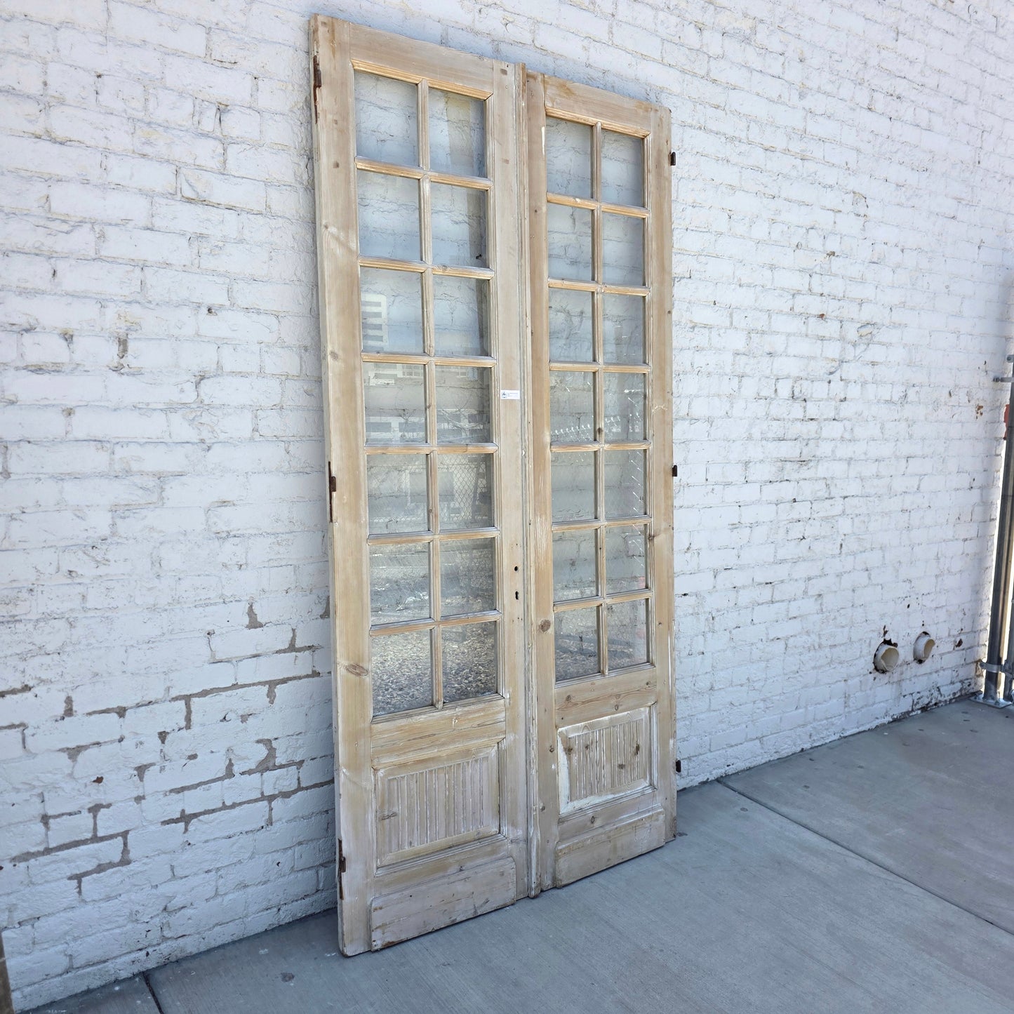 Pair of Washed Antique Wood Doors w/28 Glass Lites