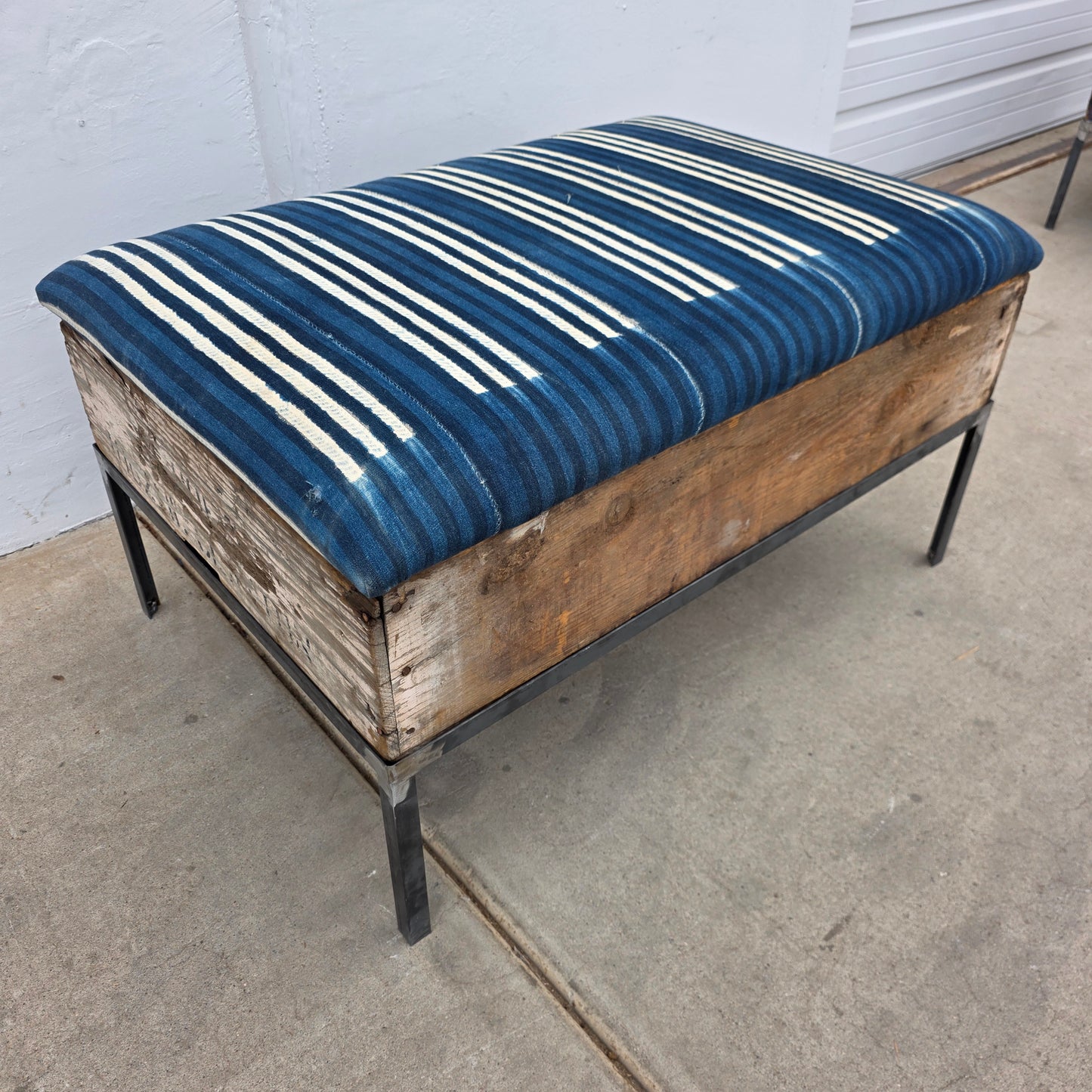 Raisin Box Ottoman with Blue Batik Top