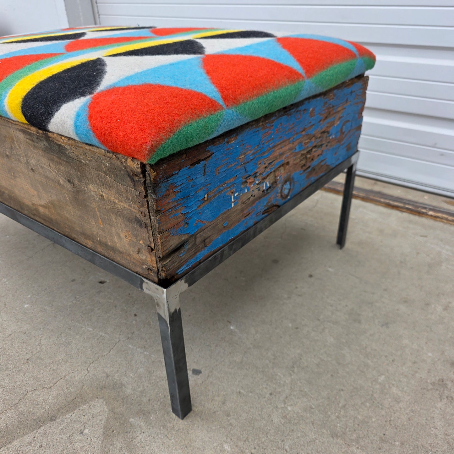 Raisin Box Ottoman with Camp Blanket Top