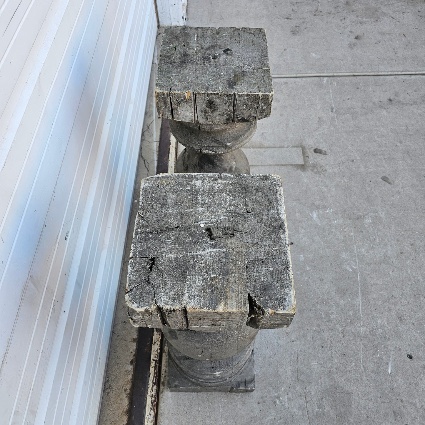 Pair of Gray Wood Table Bases / Pedestals